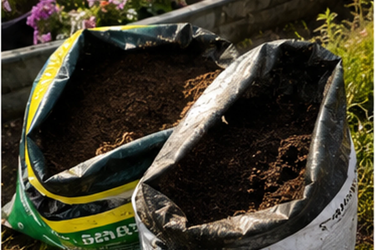 Peat-free compost and tomato plant ready to be planted in a container