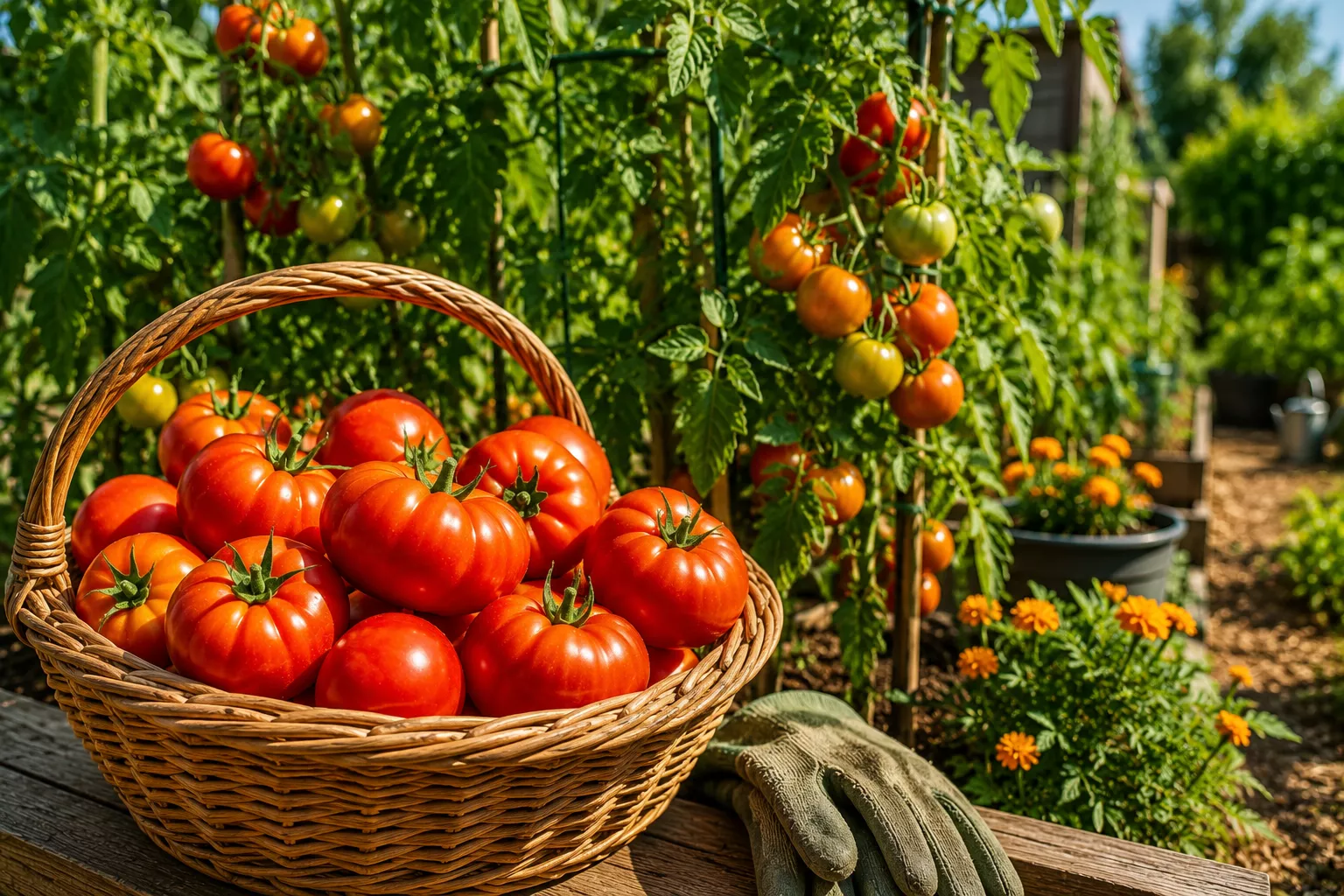 Basket of healthy homegrown tomatoes after preventing blossom end rot