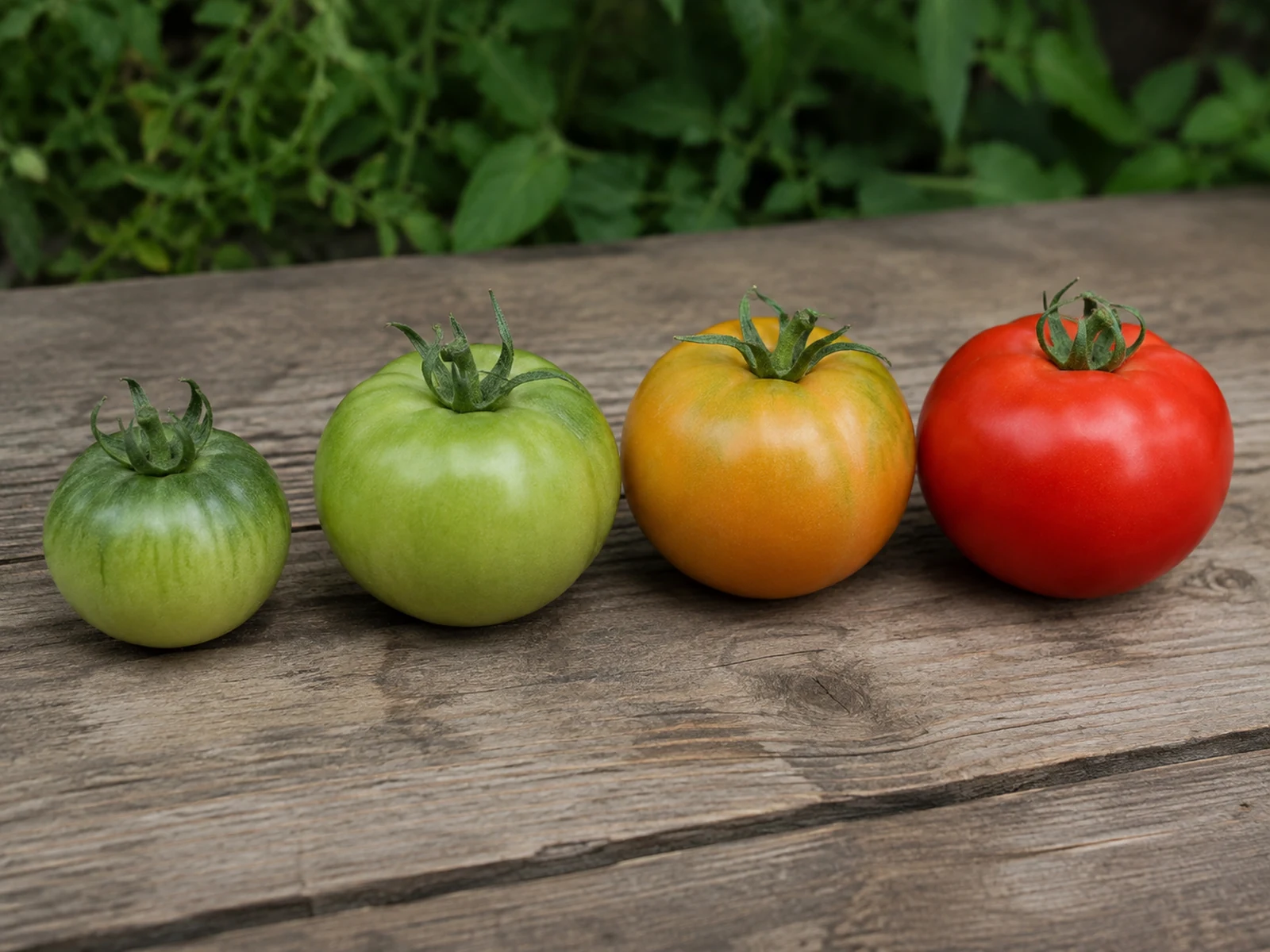 Fully ripe, breaker stage, mature green and immature green tomatoes
