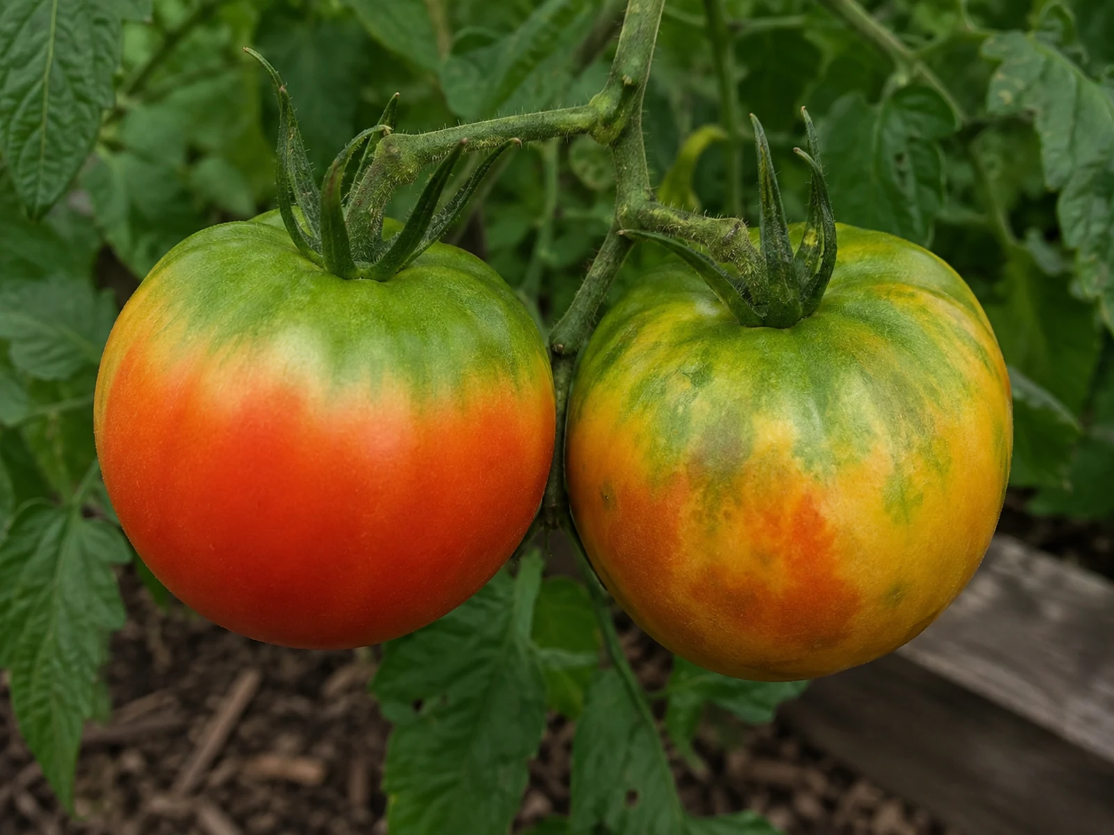 Tomatoes showing green shoulders and blotchy uneven ripening