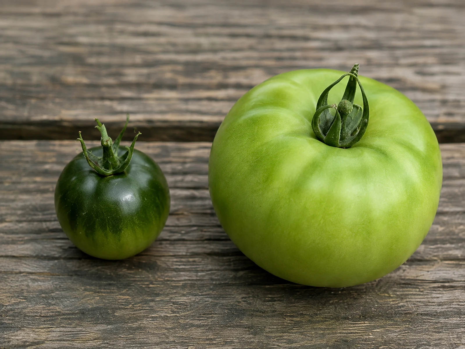 Comparison between an immature green tomato and a mature green tomato