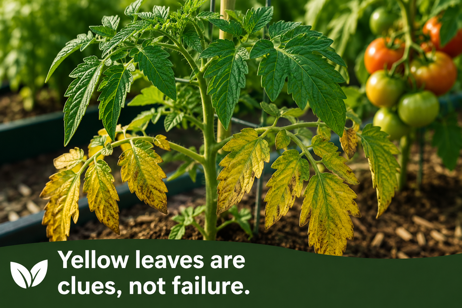 Tomato plant with yellow lower leaves