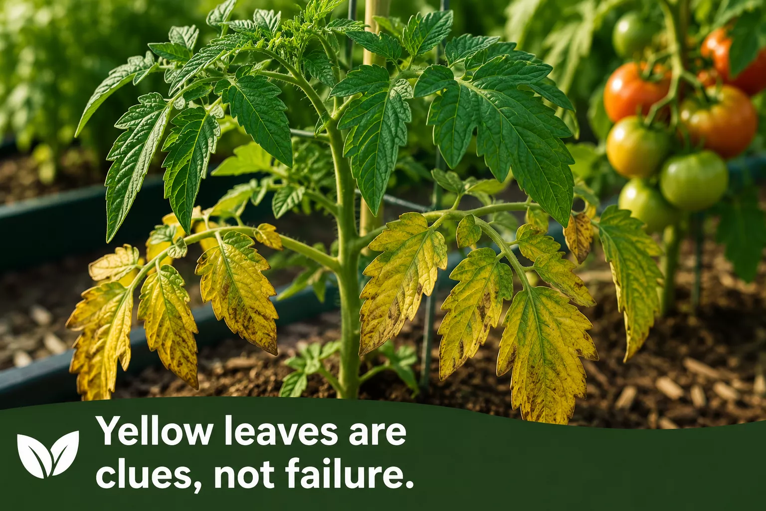Tomato plant with yellow lower leaves